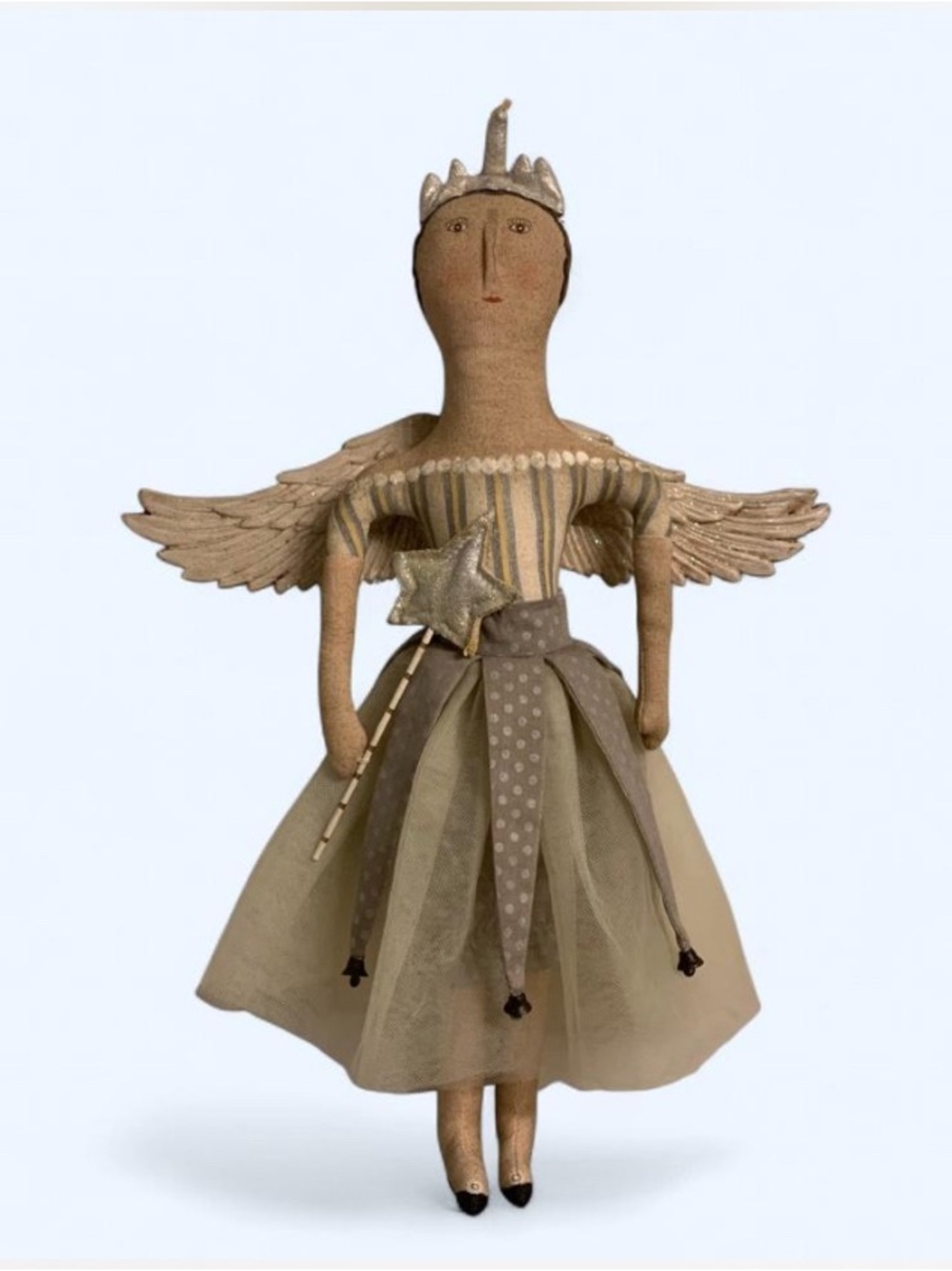 Neutral Toned Fabric Fairy Doll with Wings and Star Wand